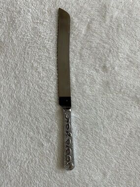 Vintage Challah Knife Silver Plated Stainless Blade Embossed In Honor of Shabbat
